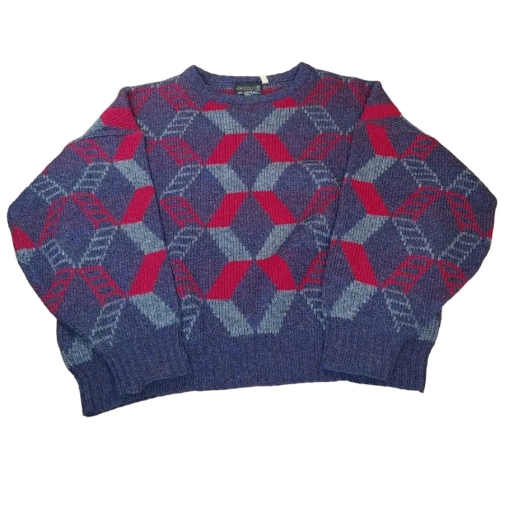 Maban Scotland Sweater Pure New Wool Shetland Aztec Southwest Geometric Sz 44